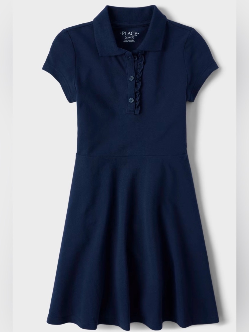 The Children's Place Navy Polo Skater Dress with Ruffle Placket - Size 6/7